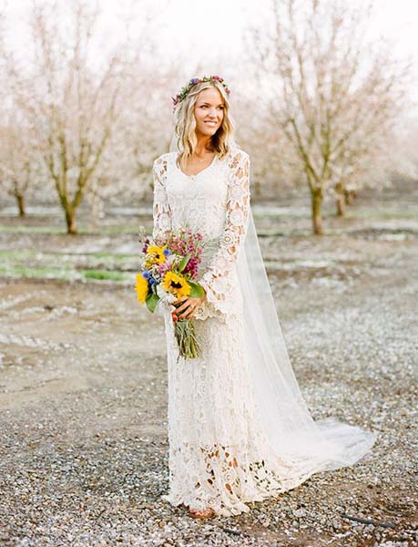 bohemian themed wedding dress