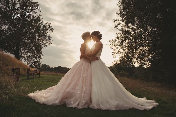 Sunset Wedding Photo with Lesbian Brides | Same-Sex Wedding in Las Vegas | LGBTQ Wedding Ideas