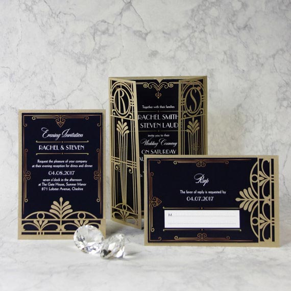 Great Gatsby Wedding Ideas | 1920's inspired Wedding Invitation with Laser Cut