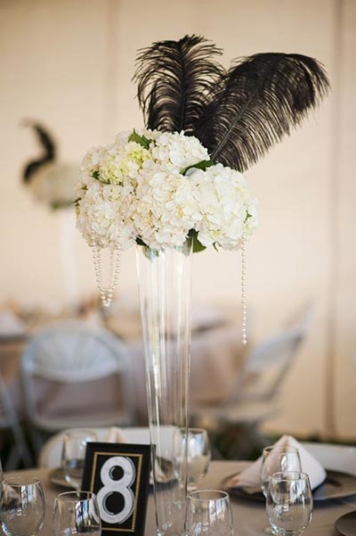 Great Gatsby Wedding Ideas | Feather Centerpiece for 1920's Themed Wedding