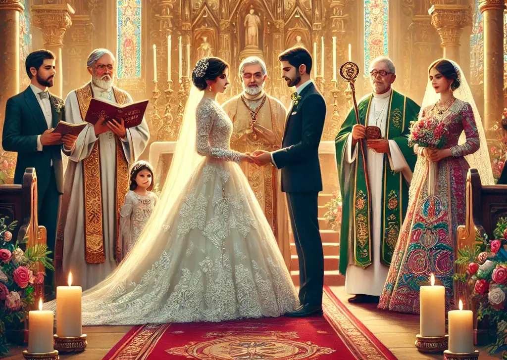 Traditional Spanish Padrinos and Madrinas participating in wedding ceremony